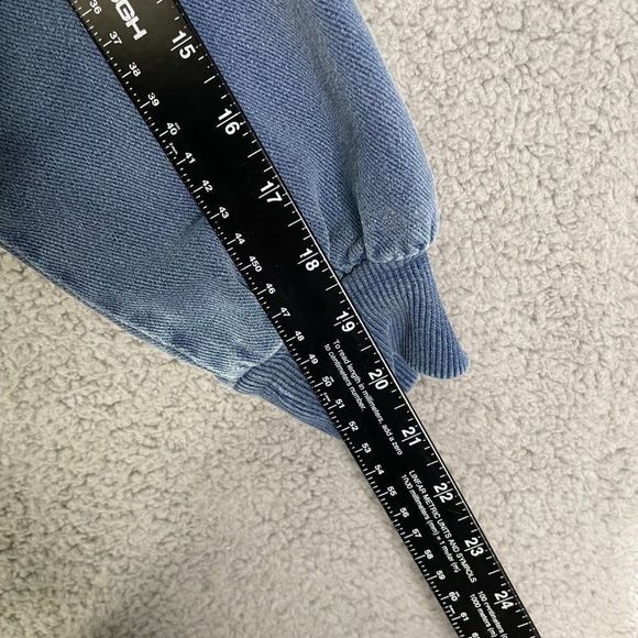 VTG Sun-Flower Craft Shop Sweater XL Blue Embroidered Fleece Lined Henley - Picture 11 of 12